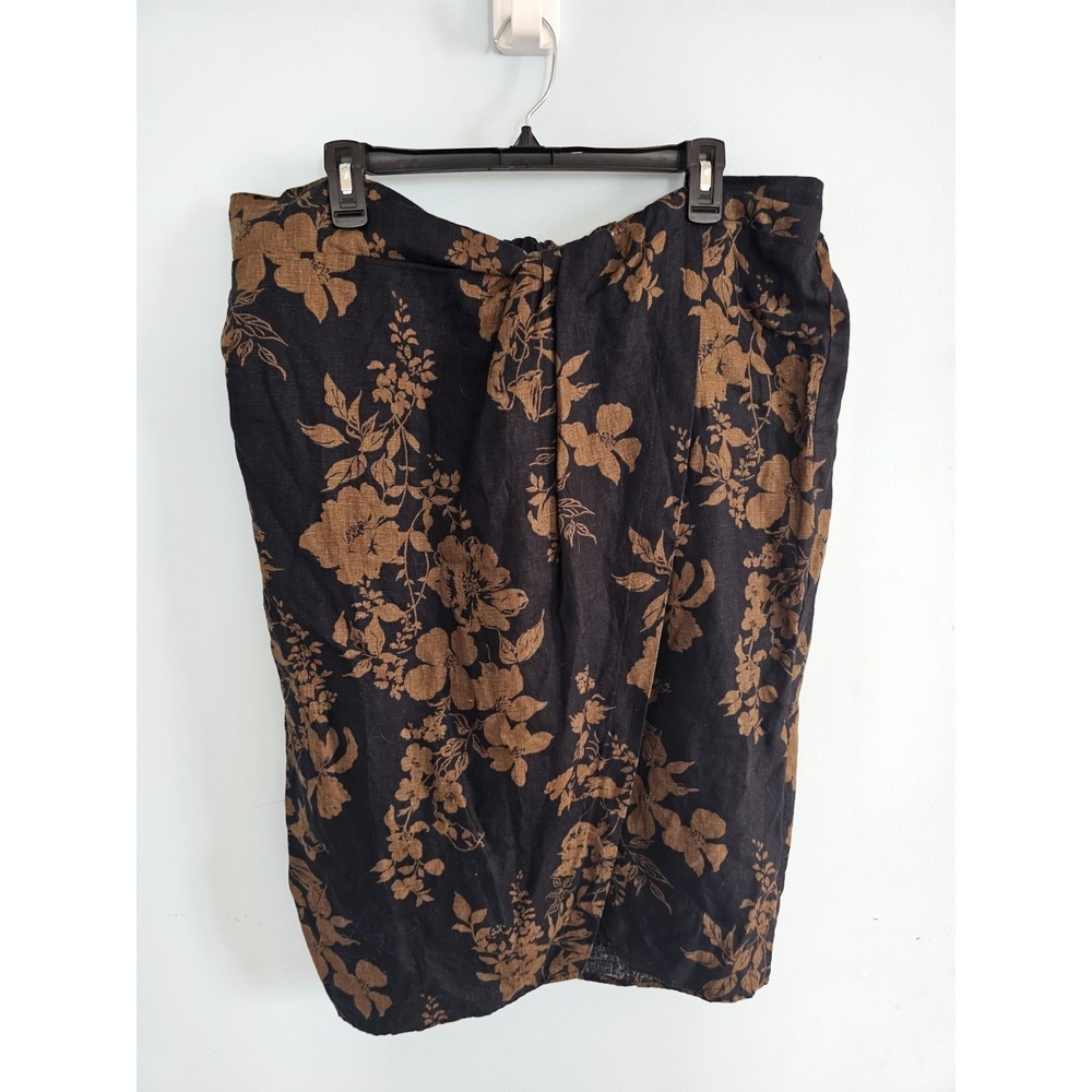 Reformation Linen Floral Skirt‎ Black And Brown Size 20